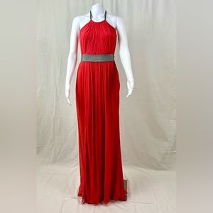 Vera Wang Chiffon Silk Halter Salmon Pink Gray Formal Wedding Prom Gown Sz 4